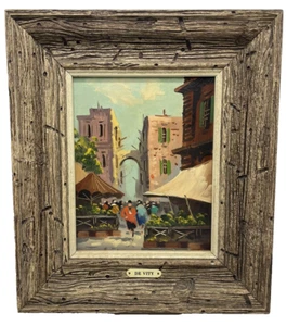 Antonio De Vity Original Abstract Painting Market Scene Marked Paris Rome - Picture 1 of 19