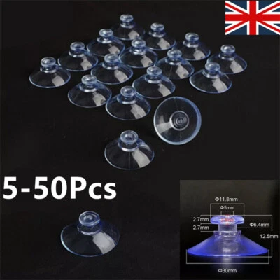 5-50x 30mm Round Button Suction Cups/Pads (Window Suckers) Clear Rubber/Plastic - Image 1 of 4