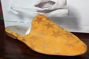 Anniel Ballet Ballerina Shoes Mule Gold Glitter Star Suede Leather Sz 36 ITALY - Picture 1 of 10