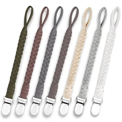 7PCS Braided Pacifier Clips for Boys & Baby Girls Handmade Cotton Holder Clip - Image 1 of 4