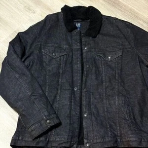 NWT NEW GAP Denim Jacket Black Wash Sherpa Lined Size XXL Snap Front - Picture 1 of 8