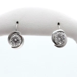 Solid 18k White Gold Leverback Italian Earrings Synthetic April Birthstone New - Picture 1 of 7