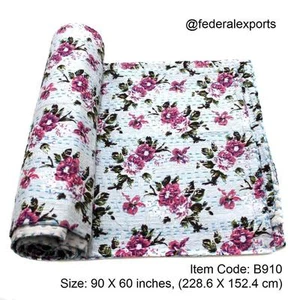 Nuevo edredón Kantha indio hecho a mano colcha de algodón cubierta de cama ro... - Imagen 1 de 5
