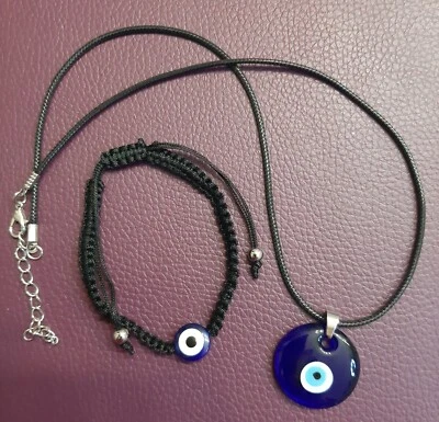 Colar e pulseira de amuleto de vidro redondo olho mau azul turco grátis  - Imagem 1 de 4