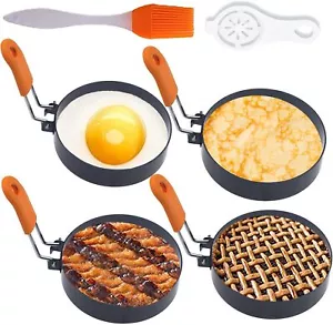 Juego de anillos de huevo grandes de 4" para plancha, 4 paquetes de huevos redondos de acero inoxidable - Imagen 1 de 3