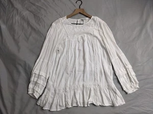 Lucky Brand Top White Semi Sheer Cottagecore Babydoll Tunic Womens Size M - Picture 1 of 9