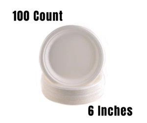 100 Pack - 100% Compostable Plates - Natural SugarCane Biodegradable 6-Inch - Picture 1 of 4