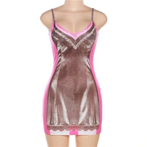 Women Sexy Print V-Neck Strap Fit Robe Stunning Party Wear Slim Mini Dress #S7 - Picture 1 of 11