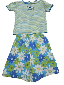 Simply Basics Green Blue White Yellow Girls Shirt & Shorts Outfit, Size 4T - Picture 1 of 12