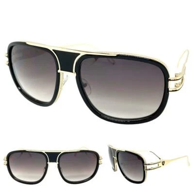 GAFAS DE SOL Clásicas Elegantes Vintage Estilo Retro Cuadradas Marco Negro y Dorado Foto 1 de 4