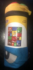M&M Fleece Blanket blue green yellow brown red orange brown 50" x 60" - Picture 1 of 5