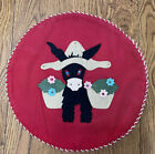 VTG Handmade 13” Donkey Hat Pillow Cover Round Appliqué Fabric Red Black White