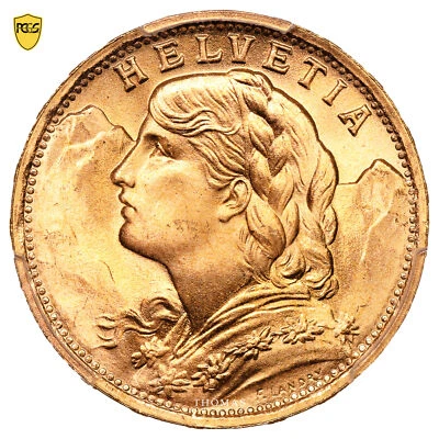 Coin Switzerland - Gold - 20 Francs or Vreneli - 1935 LB Bern - PCGS MS 67 - Image 1 of 3