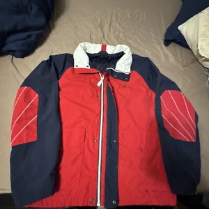 Vintage Nautica Jacket Size Large Red White Blue Hooded Colorblock 90s Y2K 00s - Picture 1 of 5