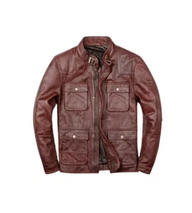Brown Leather Jacket for Men Perfect Valentine's Day Gift Biker Stylish & Trendy - Picture 1 of 3