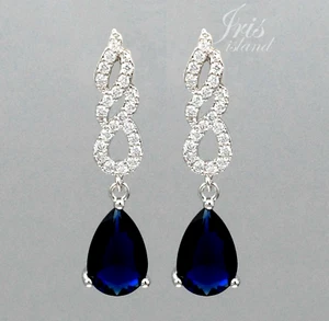 Women Blue Cubic Zirconia CZ Wedding Teardrop Drop Dangle Earrings 4343 Gift - Picture 1 of 4