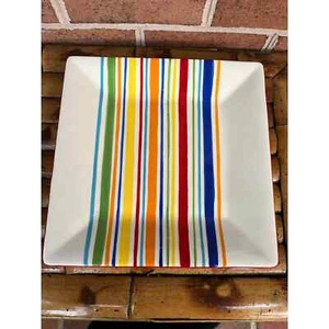 Sonoma Summer Stripe Square Plate Large 11" Red Yellow Blue White - Picture 1 of 5