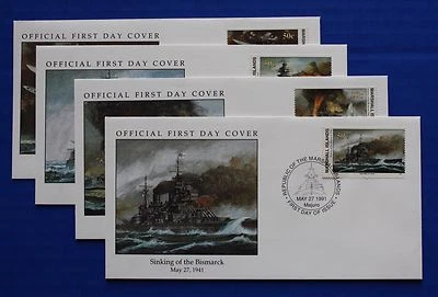 Marshall Islands (278-281) 1991 WWII: Sinking of the Bismarck Official FDCs - Image 1 of 4