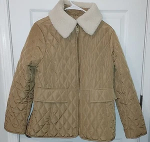 Michael Kors Sherpa Collar Diamond Quilted Tan Jacket Large - Picture 1 of 14
