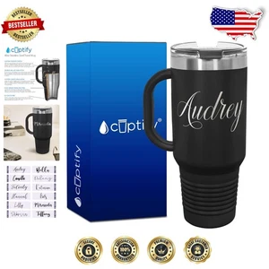 Taza de viaje personalizada de acero inoxidable negra de 40 oz - regalo personalizado grabado con láser - Imagen 1 de 8