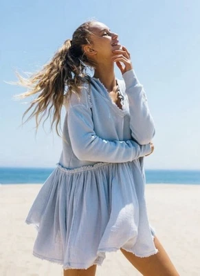 Sudadera con Capucha Free People Summer Dreams Peplum Azul Para Mujer’s M Boho Foto 1 de 4