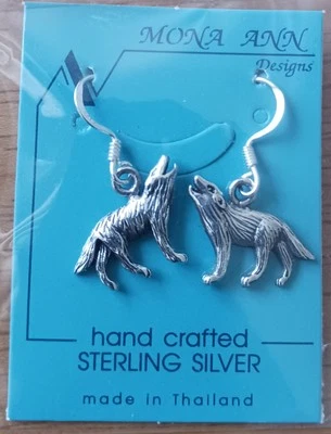 Wildlife Wolf Wild Dog Howling Dangle Earrings Sterling Silver Hand Crafted New - Image 1 of 4