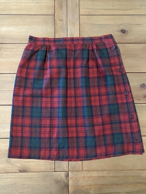 Vintage Barclay Wool Blend Plaid Skirt Size 18 Buttons USA Made Red Green - Image 1 of 4