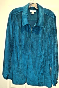 Jacket CJ Banks Plus Size 3X Tailored Fit Front Zip Teal Velour Corduroy - Picture 1 of 4