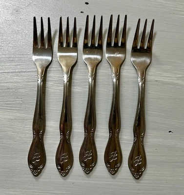 Customcraft Cocktail Hors D’Oeuvre Fork Monogram B Stainless Floral Flatware - Image 1 of 4
