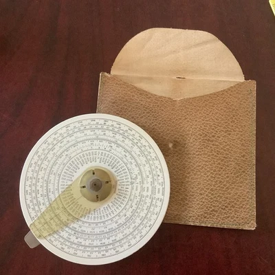 VTG Gilson Circular Midget Slide Rule 1931 1936 USA Calculator Disk Pouch 4 1/4" - Image 1 of 4