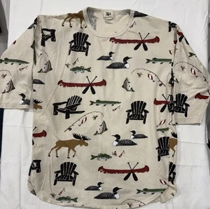 Camisón de pesca Hatley Cabin canoa talla única algodón dormir salón camisa - Imagen 1 de 10