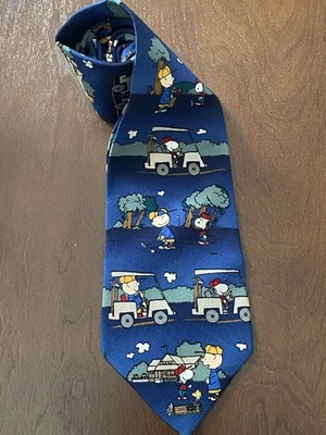 Snoopy Charlie Brown Golfing '¡Quiero ganar!' Corbata de seda Peanuts para hombre hallazgo raro Foto 1 de 4