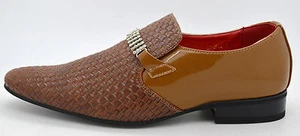 Mens Italian Design Patent Leather Look Spats Brogues Diamante Shoes Brown 8-11 - Picture 1 of 3