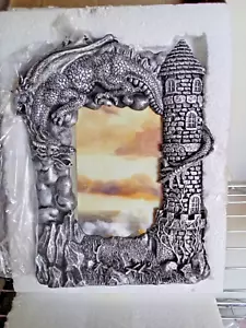 Silver Dragon w/Castle Free Standing Photo Frame. Photo Size: 4x6 (FBA23-14) - Picture 1 of 2