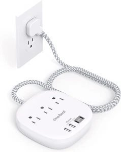 One Beat Flat Plug Power Strip, 5Ft Flat Extension Cord, 3 Outlets 4 USB Ports ( - Picture 1 of 14