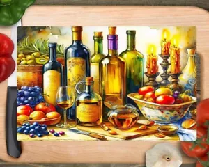 Yellow Oil Bottles Kitchen Painting Glass Cutting Board - Picture 1 of 1