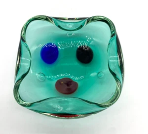 Art Glass Mid Cetury Murano Hand Blown Ashtray Bowl Green Abstract Dots Spots - Picture 1 of 12