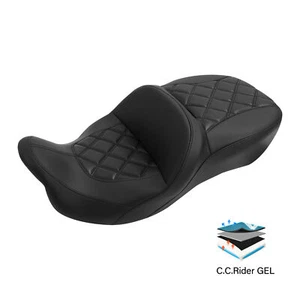 Gel Seat Hammock Rider & Passenger For Harley Touring Street Glide 2009-23 Black - Picture 1 of 15