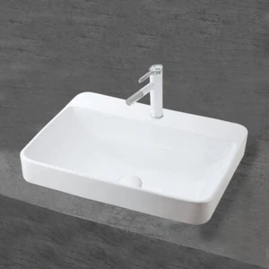 23" Rectangular Drop in Bathroom Vanity Sink with Overflow and Faucet Hole White - Picture 1 of 6