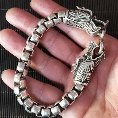Chinese Exquisite Old Tibetan Silver Carved Dragon Head Bracelet B1 • 19.99$
