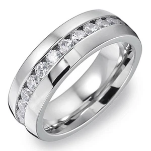 Anillo de acero inoxidable de 8 mm para hombre banda eternidad boda joyería plata talla 9-13 - Imagen 1 de 8