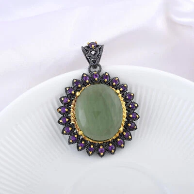 Collana con ciondolo in argento sterling 925 ametista verde pietra preziosa n... - Immagine 1 di 4