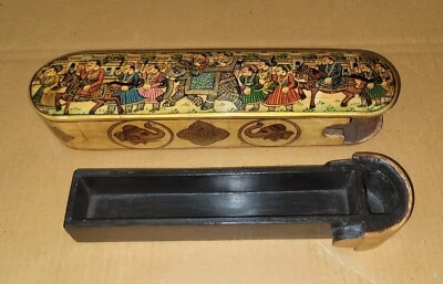 Caja de bolígrafos pintada a mano elefante montando rey islámico mogol hueso de camello aspecto vintage Foto 1 de 4