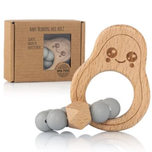 Avocado Beißring Baby Natur Holz & Silikon - Greifling & Zahnungshilfe BPA-frei - Bild 1 von 32