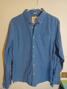 Hollister Shirt Men Large Blue White Check Button Down Long Sleeve - Picture 1 of 6