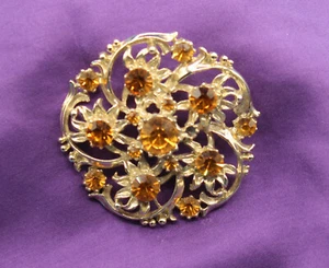 PIN DE JOYERÍA DE DISFRAZ DE COLECCIÓN SIN MARCAR BROCHE TONO DORADO Y ÁMBAR ¡BONITO! - Imagen 1 de 2