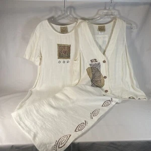Conjunto de 2 piezas vintage para mujer | Vestido y chaleco de lino cactus azul | Talla pequeña - Imagen 1 de 22