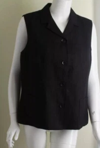 NWT Talbots Sz 16 XL Irish 100% Linen Lined Vest Jacket Gillet Pockets Black - Picture 1 of 5