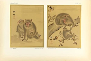 Scimmie di Gan-sen Scarso decoro design Arti del Giappone di Audsley 1882 - Foto 1 di 3