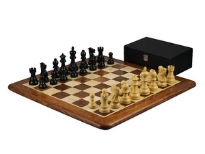 Sheesham Chess Set With Sheesham Flat Chess Board 20 Inch With Ebonised Executiv - Picture 1 of 11